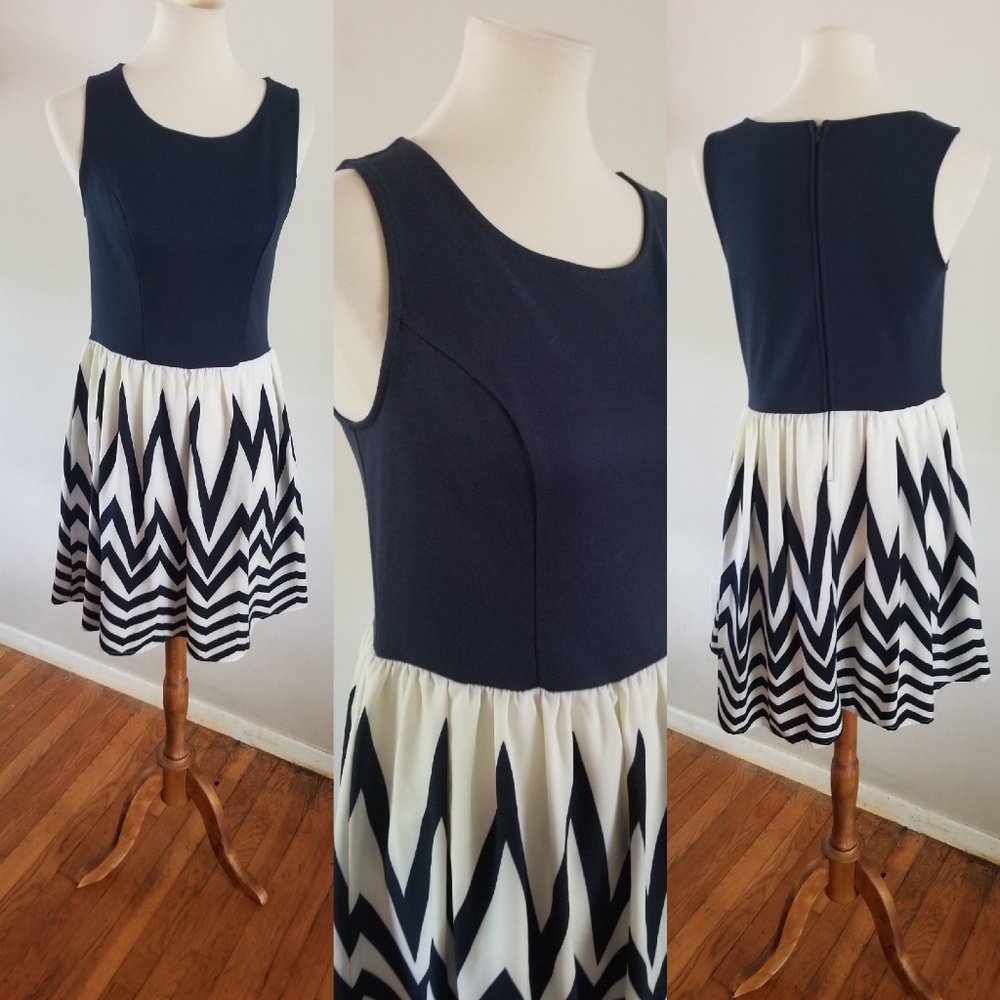 NWOT Navy and Cream Midi Dress